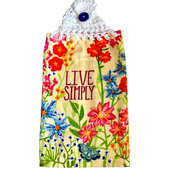 Hand Crafted Colorful Floral Hanging Hand Towel Crochet Top Live Simply Logo - Picture 3 of 10